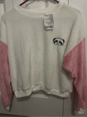 Sweet Rain White and Pink Plush Panda Sweater